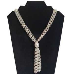 Iridescent Clear Acrylic Beaded Lightweight Tassel Pendant Statement Necklace